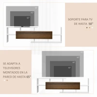 HOMCOM Conjunto Muebles de Salón con Mesa para Televisor 153,6x25x42 cm y Estante de Pared 150x14,5x16,3 cm Blanco y Marrón(m-7)