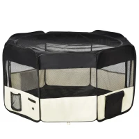 PawHut Parque Plegable para Perros de 8 Paneles Parque de Juego para Mascotas con Bolsa de Transporte Ø114x58 cm Negro(m-10)