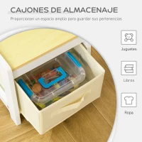 HOMCOM Juego de Mesa y Sillas Infantil de Madera 3 en 1 con 5 Cajones Tejidos de Almacenaje Mesa de Actividades para Bloques de Construcción y con Mapa de Ruta Color Natural(m-7)