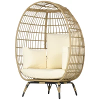 Outsunny Korbstuhl in Rattanoptik, weiche Sitzkissen, Aluminiumrahmen, khaki+beige, 105 x 90 x 148 cm(m-10)
