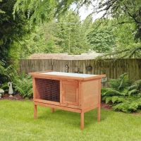 PawHut Casa para Conejos Exterior Conejera Grande de Patas Elevadas con Bandeja Extraíble Fácil de Limpiar Estable Buena Ventilación 90x45x65cm Color Madera(m-2)