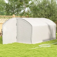 Outsunny Polytunnel Greenhouse Walk-in Grow House with UV-resistant PE Cover, Door, Galvanised Steel Frame, 4 x 3 x 2m, White(m-9)
