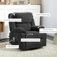HOMCOM Relaxsessel mit Aufstehhilfe, verstellbare Kopfstütze, klappbare Rückenlehne, gepolsterte Armlehnen, Schwarz(m-9)