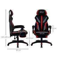 Vinsetto Silla Gaming con Reposapiés Retráctil Silla de Oficina Giratoria Reclinable con Reposacabezas y Altura Ajustable 65x65x119-129 cm Negro y Rojo(m-3)