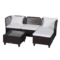Outsunny Set Mobili da Giardino 5 Pezzi Tavolino con Piano in Vetro Temperato Rattan 3 Poltrone 1 Poggiapiedi 1 in Acciaio, Rattan(m-10)