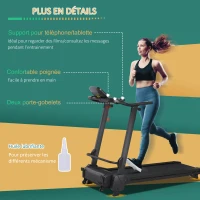 HOMCOM Tapis de course électrique pliable 1-14 Km/h 750 W écran LCD 5 programmes inclinaison réglable noir(m-7)