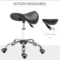HOMCOM Sgabello da Lavoro a Sella con Ruote e Altezza Regolabile per Negozi Parrucchiere e Tattoo, 52x53x49-61cm Nero(m-4)