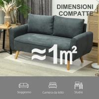 HOMCOM Divano 2 Posti Salvaspazio con Cuscini per Schienale, in Tessuto Effetto Velluto e Legno, 145x75x78 cm, Grigio(m-7)