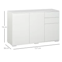 HOMCOM Buffet meuble de rangement 2 tiroirs coulissants 3 portes étagère réglable panneaux de particules 117 x 36 x 74 cm blanc(m-3)
