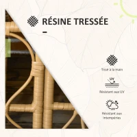 Outsunny Ensemble salon de jardin en résine tressée 3 pièces 2 fauteuils + 1 table basse ronde coussins inclus(m-6)