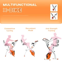 HOMCOM 2-in-1 Folding Exercise Bike with 8-Level Magnetic Resistance, Arm Resistance Band, Pulse Sensor, Orange(m-7)