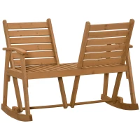 Outsunny Wooden Garden Rocking Bench with Adjustable Backrests, 2-Seater Rustic Rocking Chair Loveseat with Slatted Seat and Armrests(m-11)