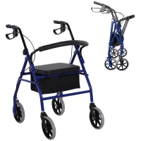 HOMCOM Andador para Adultos Plegable Con Almacenaje Asiento y Frenos 65x53x79-89 cm Azul y Negro(m-10)