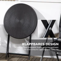 Outsunny Gartentisch, rund, klappbar, für 2 Personen, Holzoptik, Stahl+Kunststoff, dunkelgrau, 60 x 60 x 73 cm(m-4)