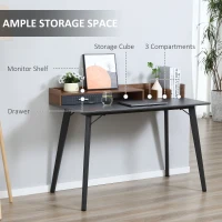 HOMCOM Small Computer Desk with Monitor Stand, Drawer and Storage Compartments, Home Office Desk for Small Spaces, Study Table, Black(m-4)