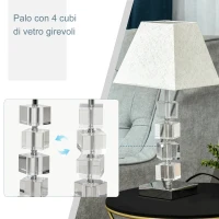 HOMCOM Lampada da Tavolo Moderna con Cristalli Girevoli, Attacco E14, Abat jour da Comodino, Casa e Ufficio(m-4)