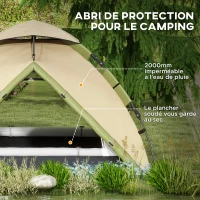 Outsunny Tente de camping familiale 3-4 personnes dôme légère ventilée étanche 3000 mm sac de transport et crochet supérieur(m-5)