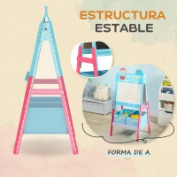 AIYAPLAY Pizarra Infantil de Doble Cara con 2 Cajas de Tela Caballete de Pintura para Niños con Estampado de Animales Azul(m-7)
