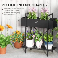 Outsunny Pflanzenständer, Blumentopfständer mit 2 Ebenen, Ablauflöcher, für drinnen und draußen, Metall, Schwarz(m-4)