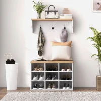 HOMCOM Recibidor con Perchero y Banco Zapatero Muebles de Entrada con 3 Ganchos y Estantes para 9 Pares de Zapatos Blanco(m-7)