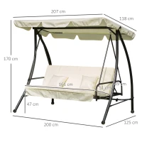 Outsunny 3 Seater Swing Chair 2-in-1 Hammock Bed Patio Garden Swing Seat Bed with Adjustable Canopy and Cushions, Cream(m-3)