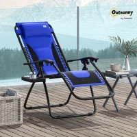 Outsunny Zero Gravity Lounger Chair, Folding Reclining Patio Chair with Padded Seat, Cup Holder, Soft Cushion and Headrest for Poolside, Camping, Blue(m-2)
