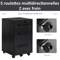 HOMCOM Caisson de bureau rangement bureau sur roulettes 3 tiroirs 1 verrouillable 1 trieur à dossiers MDF panneaux particules noir(m-4)