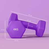 SPORTNOW 2 x 4kg Hexagonal Dumbbells Weights Set with Non-Slip Grip for Home Gym Workout, Purple(m-3)