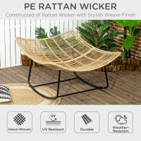 Outsunny Outdoor PE Rattan Rocking Chair, Patio Luxury Round Wicker Garden Porch Furniture w/ Thick Cushion, Natural Wood Finish(m-4)