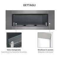 HOMCOM Caminetto a Bioetanolo da Parete in Acciaio Inossidabile Inodore con 3 Serbatoi 1.5LT, 136 x 14 x 54cm, Argento e Nero(m-5)