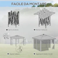 Outsunny Gazebo da Giardino ad Altezza Regolabile con Luci LED, in Acciaio e tessuto Oxford, 336x336x250-270 cm, Grigio(m-6)