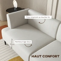 HOMCOM Canapé 3 pièces modulable design moderne et minimaliste en tissu avec pieds acier noir 250 x 75 x 70 cm blanc(m-7)