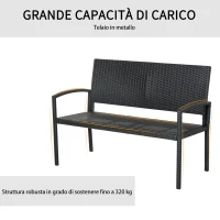 Outsunny Panchina da Giardino ed Esterno in Rattan, Panca in Rattan Nero 2 Posti, 122x60x85cm(m-6)