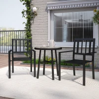 Outsunny 3 Piece Patio Bistro Set with Plastic Top, 2 Stackable Chairs, Galvanised Steel Frame, Grey(m-8)