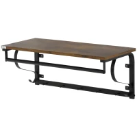 HOMCOM Estantería de Pared Balda Flotante con 5 Ganchos y 1 Barra para Colgar 66x30x27 cm Natural y Negro(m-10)