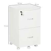 Vinsetto Caisson de bureau rangement sur roulettes dossier meuble armoire de bureau 2 tiroirs verrouillables en MDF panneaux de particules dim. 43L x 45l x 72H cm blanc(m-3)