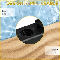 Outsunny Pied de parasol, Base de lestage carré en plastique HDPE 4 roulettes et poignée, capacité 21kg dim. 45L x 45l x 40H cm(m-5)