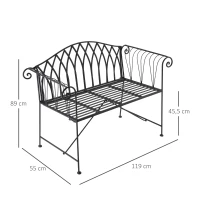 Outsunny Banc de jardin en métal noir façon fer forgé 2 personnes dim. 119l x 55P x 89H cm(m-3)