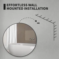 HOMCOM Round Bathroom Mirror, 70 x 70cm Steel Framed Wall Mirror, Decorative Mirror for Bedroom, Living Room, Entryway, Black(m-7)