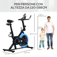 HOMCOM Cyclette da Camera con Trasmissione a Cinghia, Cyclette Professionale con Manubrio e Sellino Regolabili, Volano 6kg, Schermo LCD, Fino a 120kg, Nero e Azzurro(m-8)