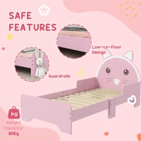 ZONEKIZ Wooden Kids Bedroom Furniture Set with Kids Dressing Table, Stool, Bed, for 3-6 Years, Cat-Design(m-5)