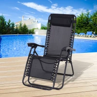 Outsunny Tumbona Plegable de Jardín Silla Gravedad Cero Sillón de Playa Relajante Texteline Marco Acero Carga 120kg 90x65x110 cm Negro(m-2)