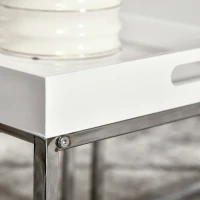 HOMCOM Set da 2 Tavolini da Caffè Impilabili con Finitura Lucida e Telaio in Acciaio, Bianco(m-9)