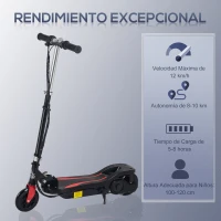 HOMCOM Patinete Eléctrico Plegable para Niños de 7-14 Años Máx. 50 kg Scooter con Velocidad Max. 12 km/h Altura Ajustable Interruptor de Arranque y Frenos 75x36x82-93 cm Negro(m-7)