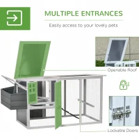 PawHut Chicken Coop with Run Rabbit Hutch Wooden Poultry Cage Hen House w/ Nesting Box Removable Tray Openable Roof Grey 162 x 76.5 x 79.5cm(m-5)