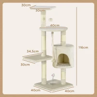 PawHut Arbre à Chat Griffoir Un Niche Trois Étagères 75 X 40 X 112 cm Beige(m-3)