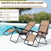 Outsunny Tumbona Plegable Silla de Gravedad Cero Reclinable con Toldo de Sombra con Bandeja Portavasos Portátil Texteline para Jardín Balcón Carga 150kg 90x65x110 cm Beige(m-5)