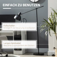 HOMCOM Stehleuchte im Industriedesign, höhenverstellbar, Bodenschalter; 30 m x 30 cm x 131 cm, Schwarz(m-6)