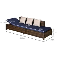 Outsunny Canapé lit de jardin 3 places inclinable latéralement matelas et coussins inclus résine tressée imitation rotin chocolat(m-3)