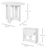 HOMCOM Space-saving Drop Leaf Table, Folding Dining Table for Small Space, Kitchen, Dining Room, White(m-3)